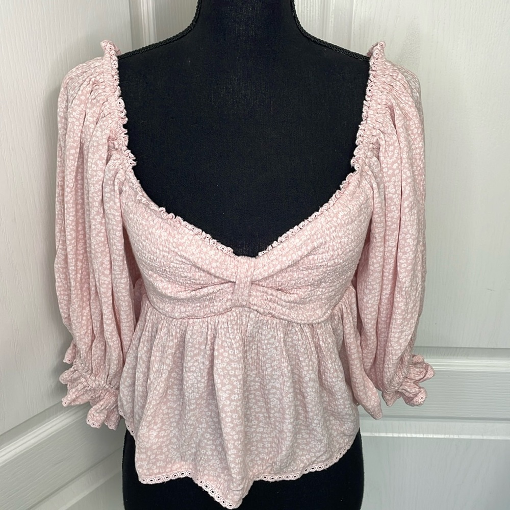 Free People Brittnee smock top size S light pink/white babydoll sexy barbie